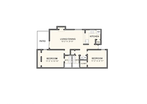 Floor plan for 2 beds, 2 baths, 1200 sqft